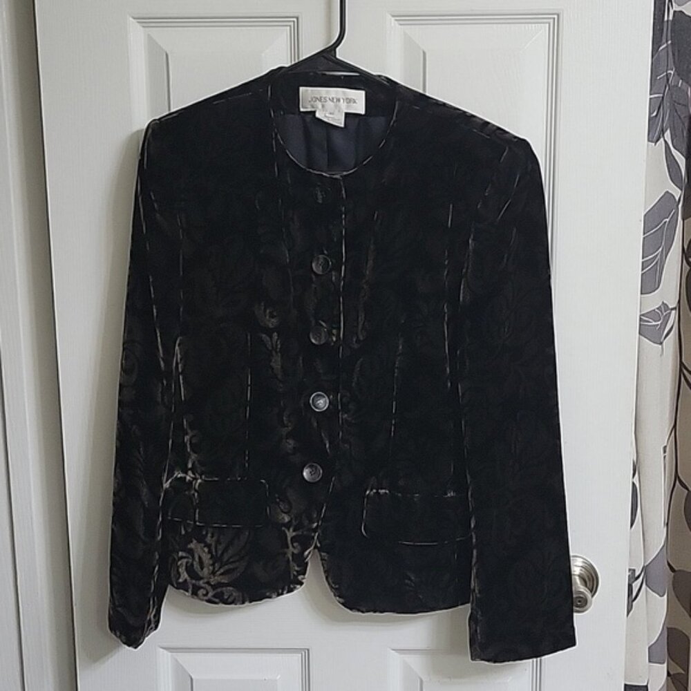 Vintage Jones NY Velvet Silk Blend Dark Floral Double Breasted Jacket